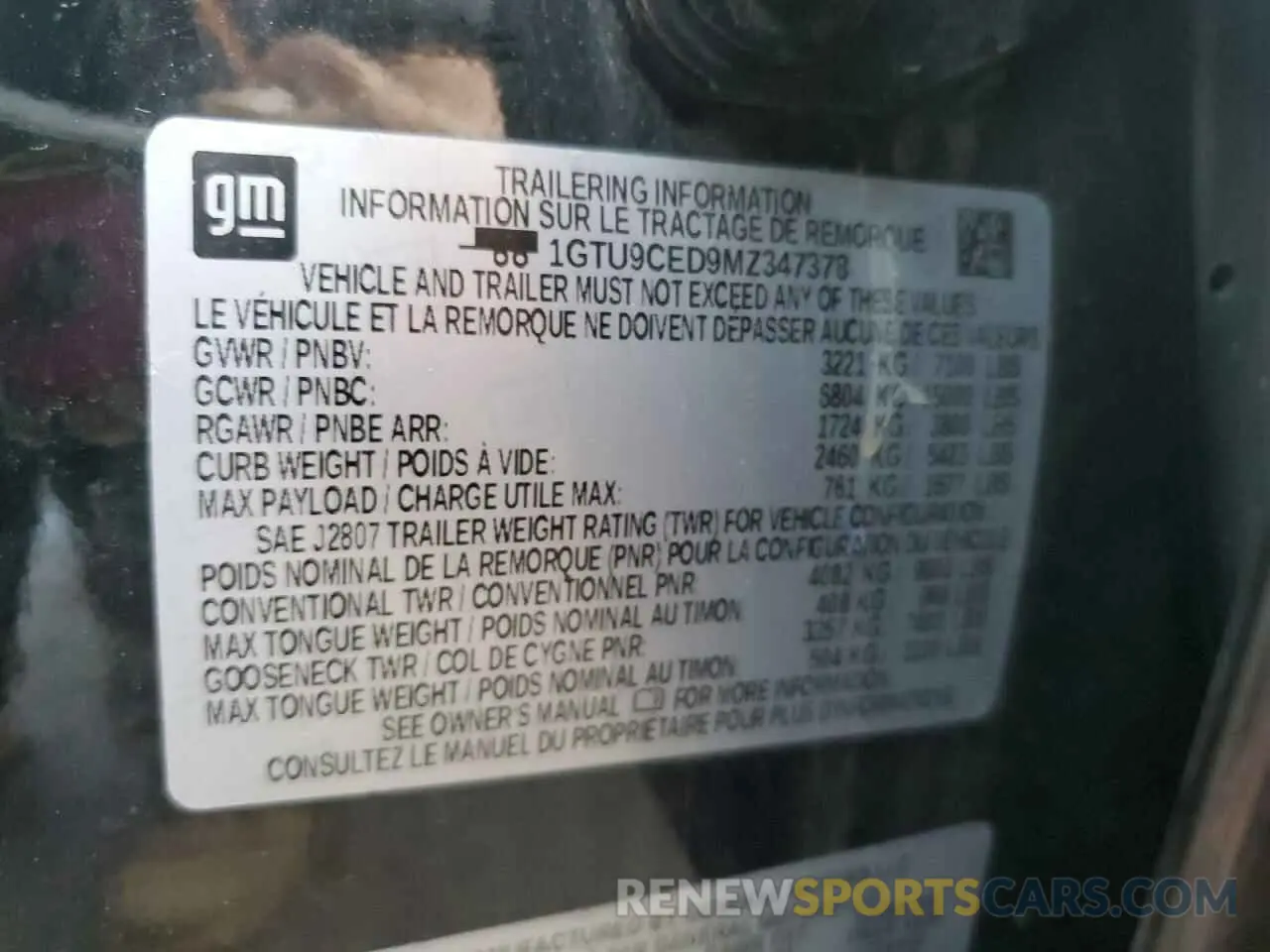 12 fotografías del automóvil dañado 1GTU9CED9MZ347378 GMC SIERRA 2021