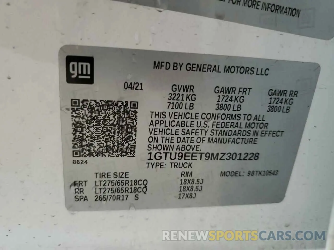 12 fotografías del automóvil dañado 1GTU9EET9MZ301228 GMC SIERRA 2021