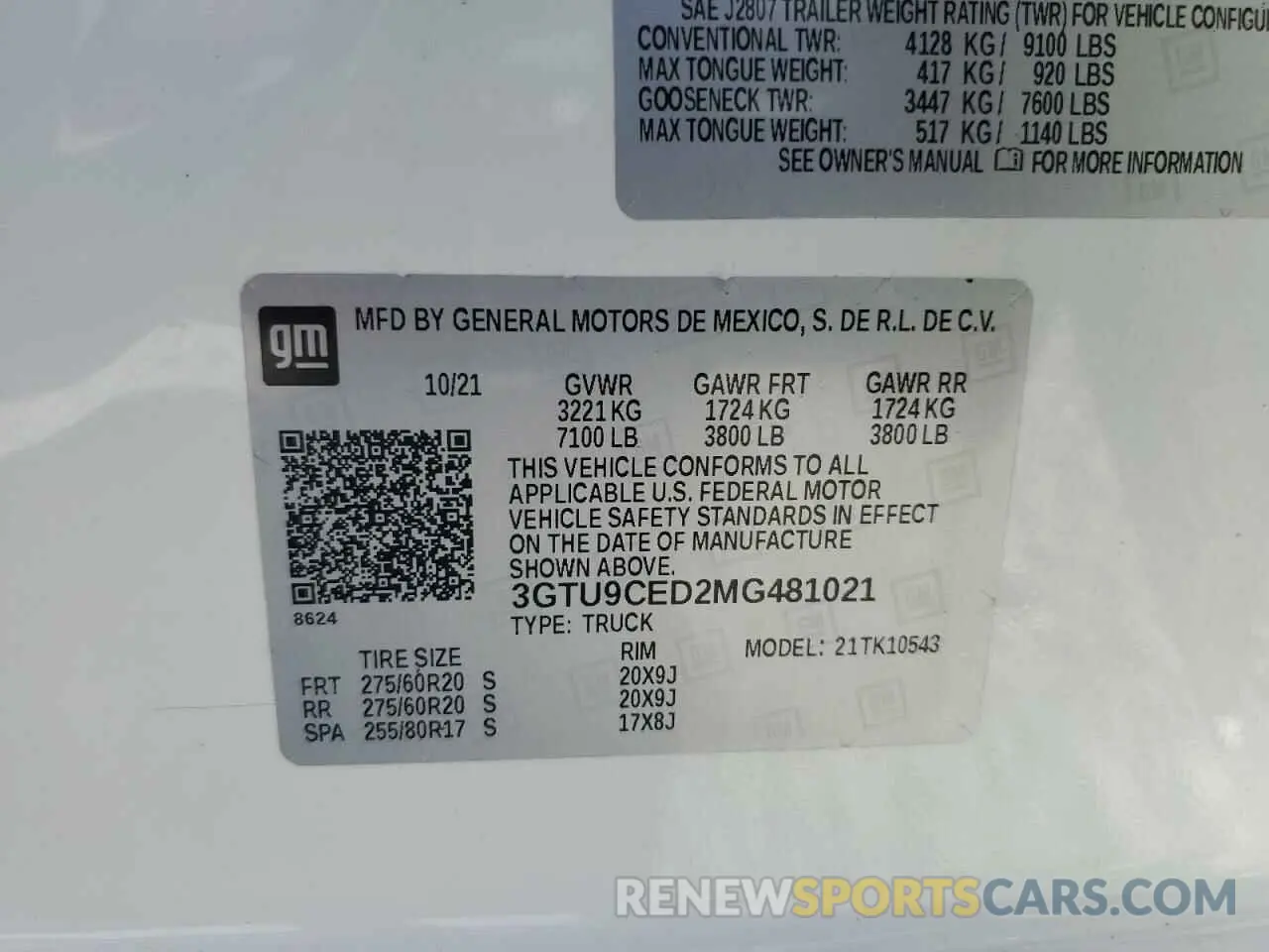 14 fotografías del automóvil dañado 3GTU9CED2MG481021 GMC SIERRA 2021