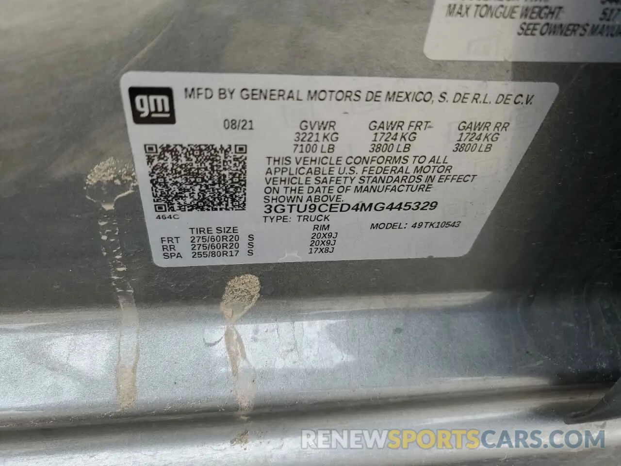 13 fotografías del automóvil dañado 3GTU9CED4MG445329 GMC SIERRA 2021