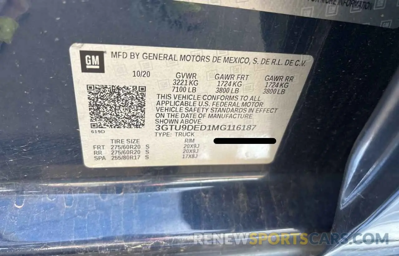 10 fotografías del automóvil dañado 3GTU9DED1MG116187 GMC SIERRA 2021