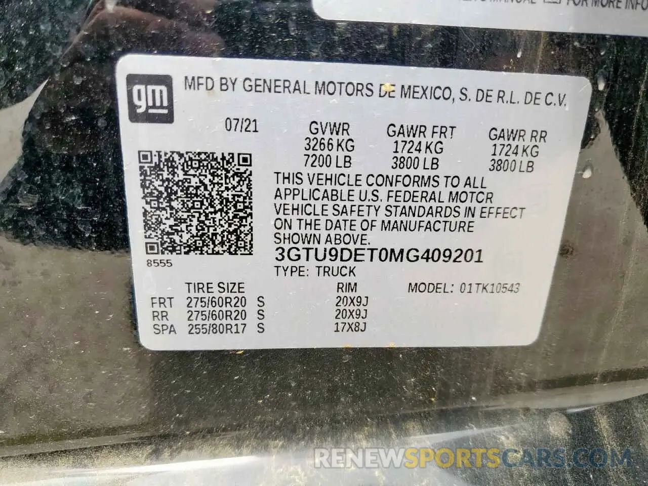 12 fotografías del automóvil dañado 3GTU9DET0MG409201 GMC SIERRA 2021