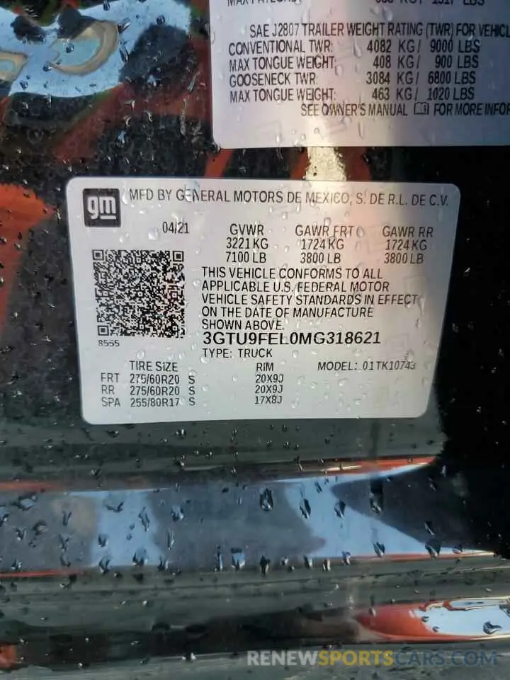 14 fotografías del automóvil dañado 3GTU9FEL0MG318621 GMC SIERRA 2021
