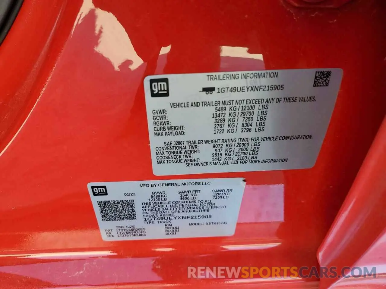 14 fotografías del automóvil dañado 1GT49UEYXNF215905 GMC SIERRA 2022