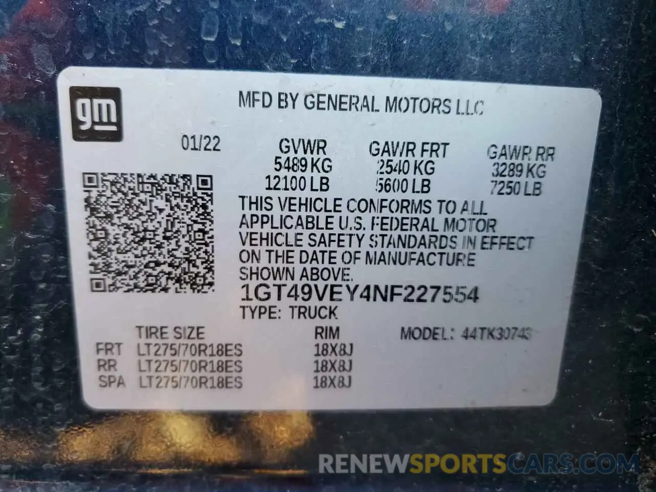 12 fotografías del automóvil dañado 1GT49VEY4NF227554 GMC SIERRA 2022
