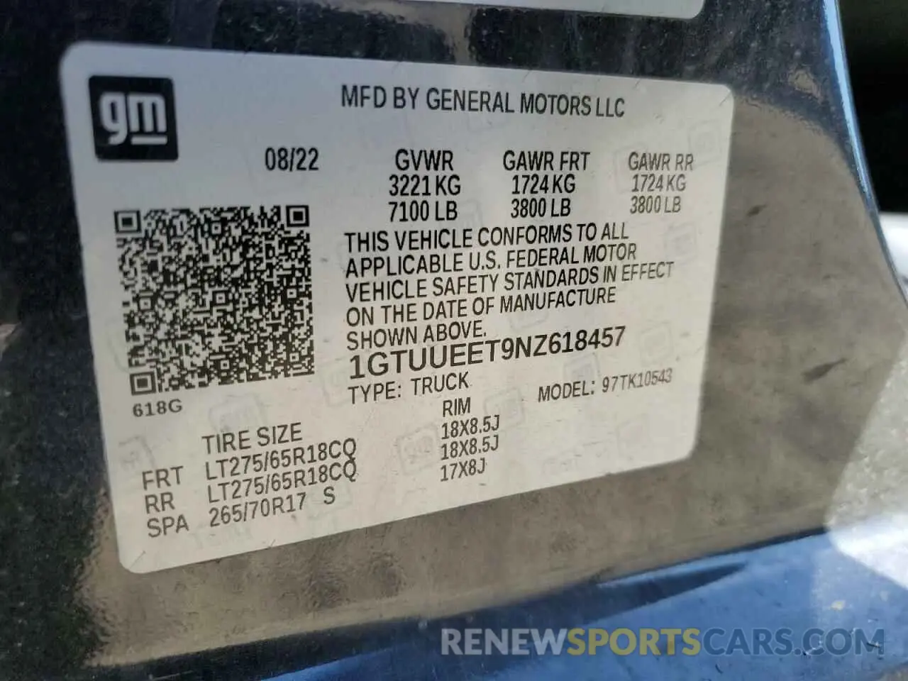 12 fotografías del automóvil dañado 1GTUUEET9NZ618457 GMC SIERRA 2022