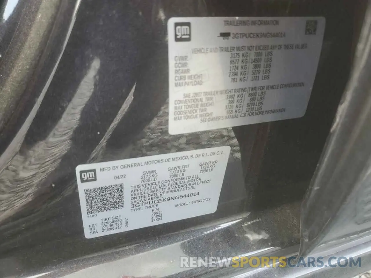 12 fotografías del automóvil dañado 3GTPUCEK9NG544014 GMC SIERRA 2022