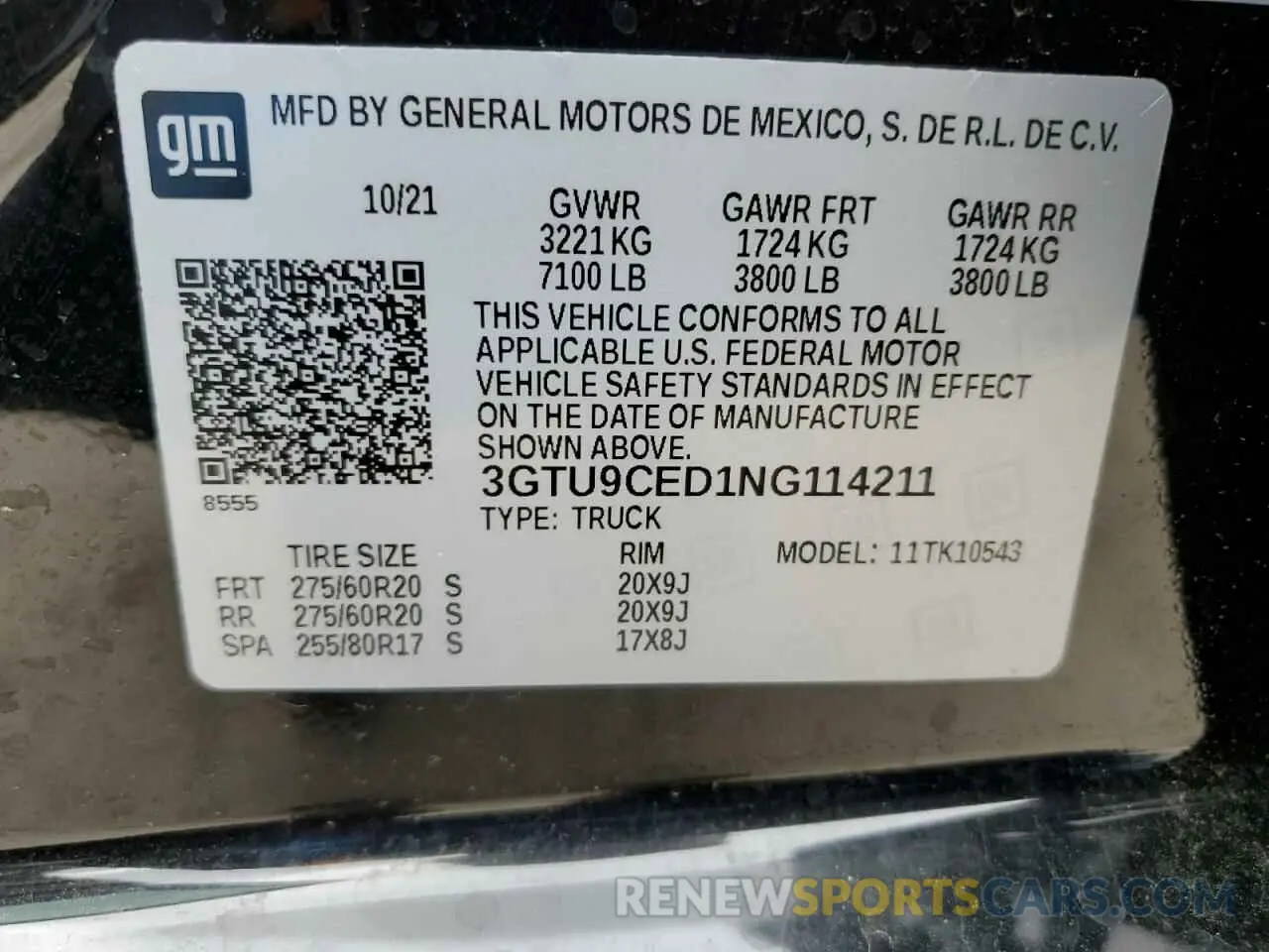 12 fotografías del automóvil dañado 3GTU9CED1NG114211 GMC SIERRA 2022