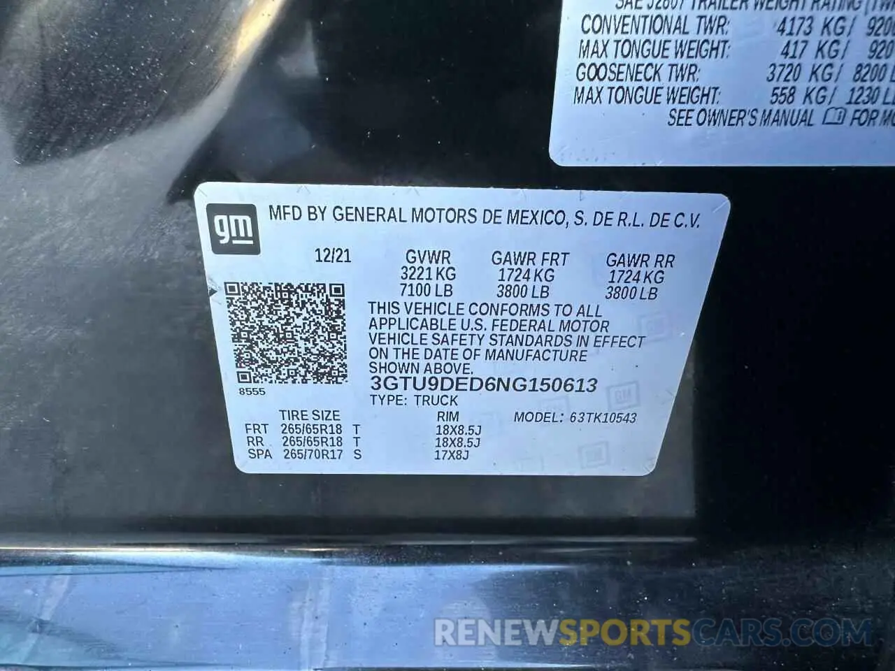 10 fotografías del automóvil dañado 3GTU9DED6NG150613 GMC SIERRA 2022