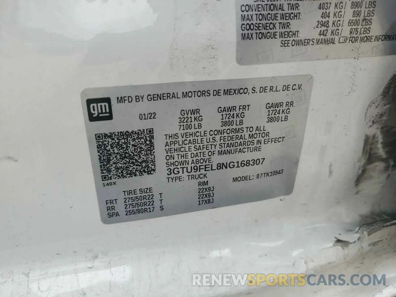 12 fotografías del automóvil dañado 3GTU9FEL8NG168307 GMC SIERRA 2022