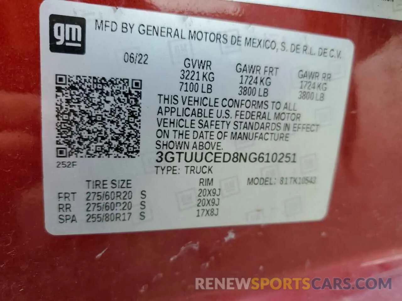 14 fotografías del automóvil dañado 3GTUUCED8NG610251 GMC SIERRA 2022