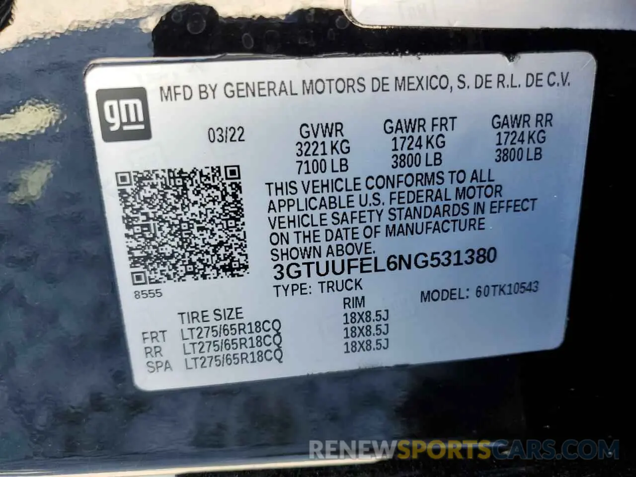 12 fotografías del automóvil dañado 3GTUUFEL6NG531380 GMC SIERRA 2022