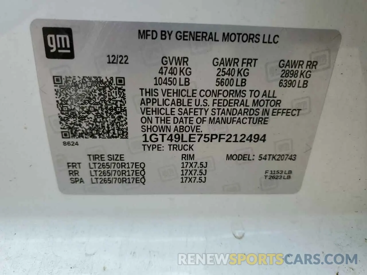 12 fotografías del automóvil dañado 1GT49LE75PF212494 GMC SIERRA 2023