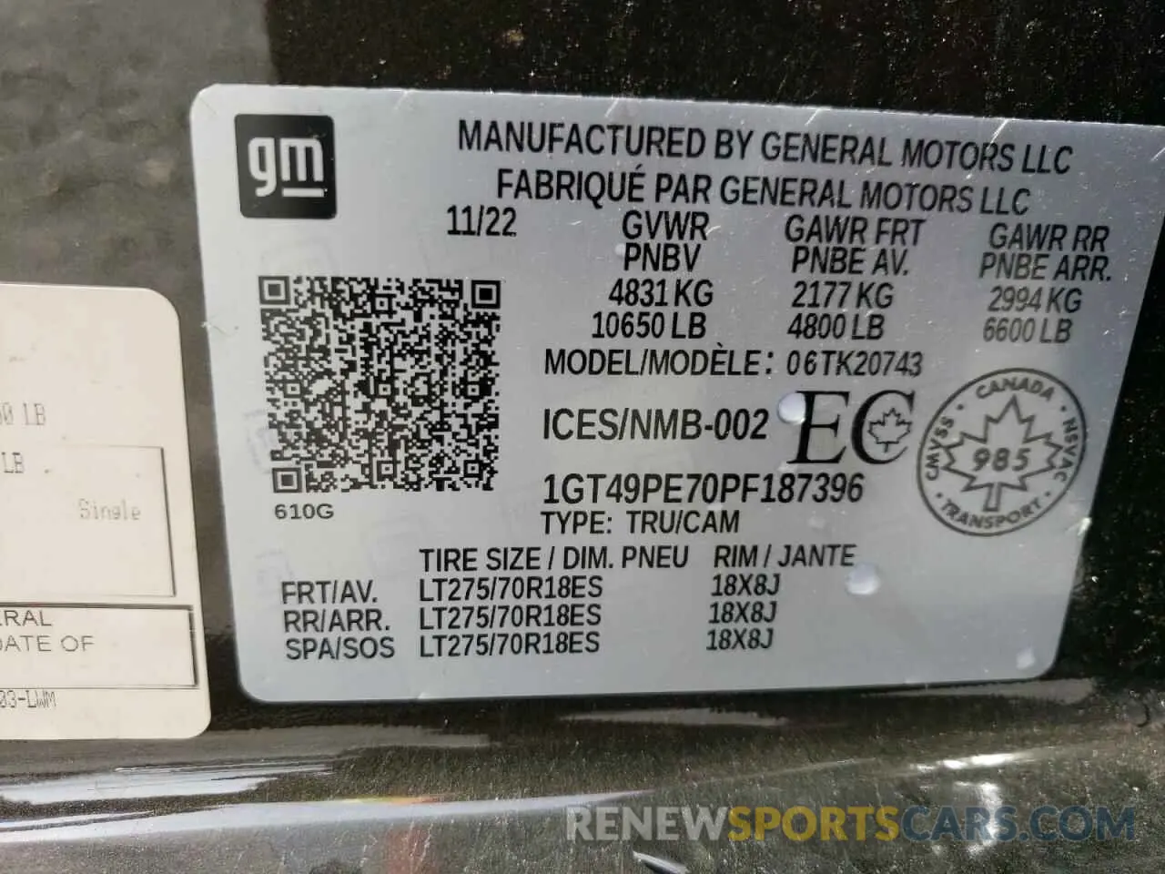 13 fotografías del automóvil dañado 1GT49PE70PF187396 GMC SIERRA 2023