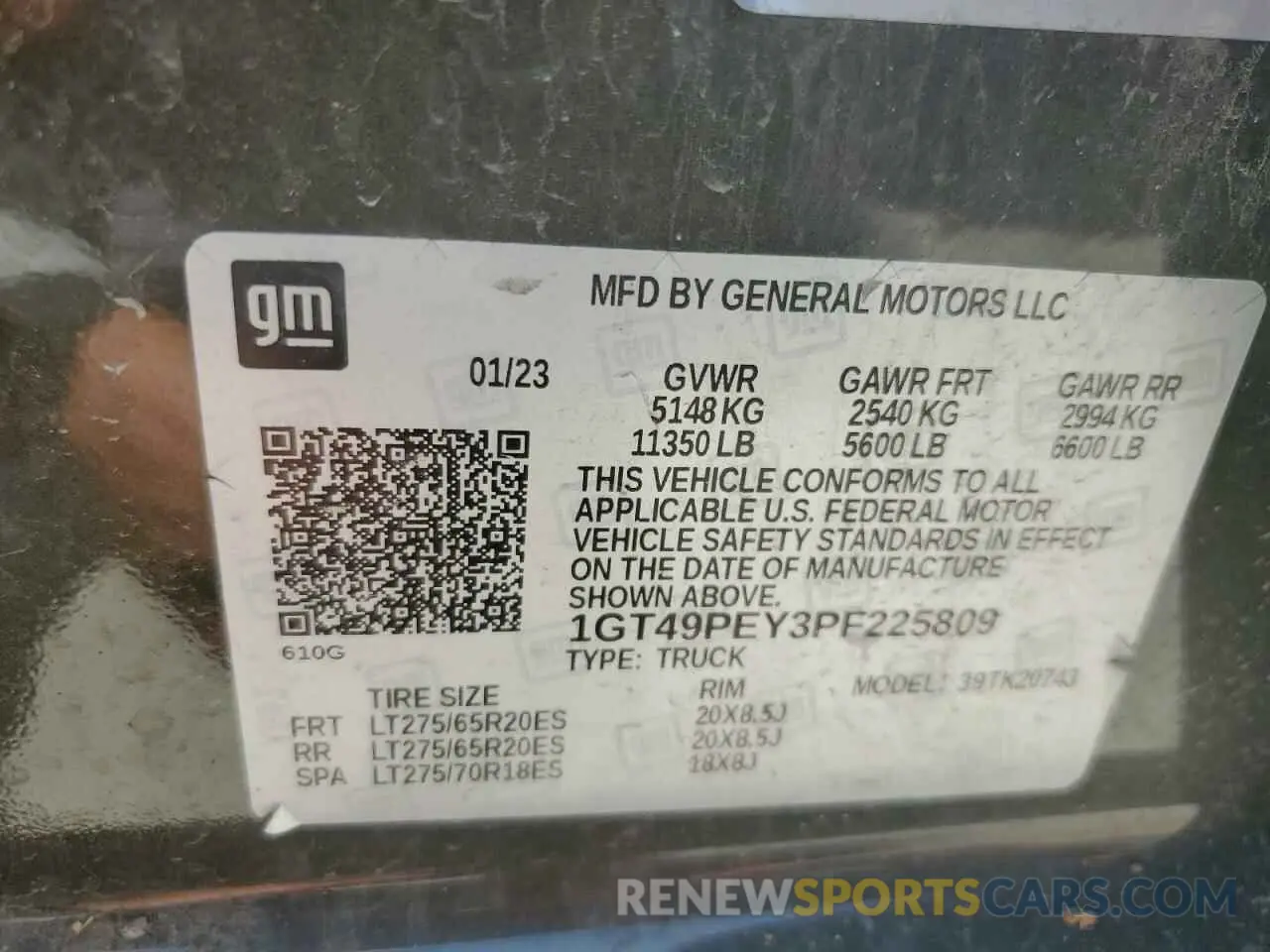 12 fotografías del automóvil dañado 1GT49PEY3PF225809 GMC SIERRA 2023