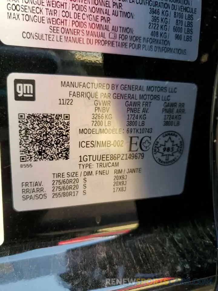 12 fotografías del automóvil dañado 1GTUUEE86PZ149679 GMC SIERRA 2023
