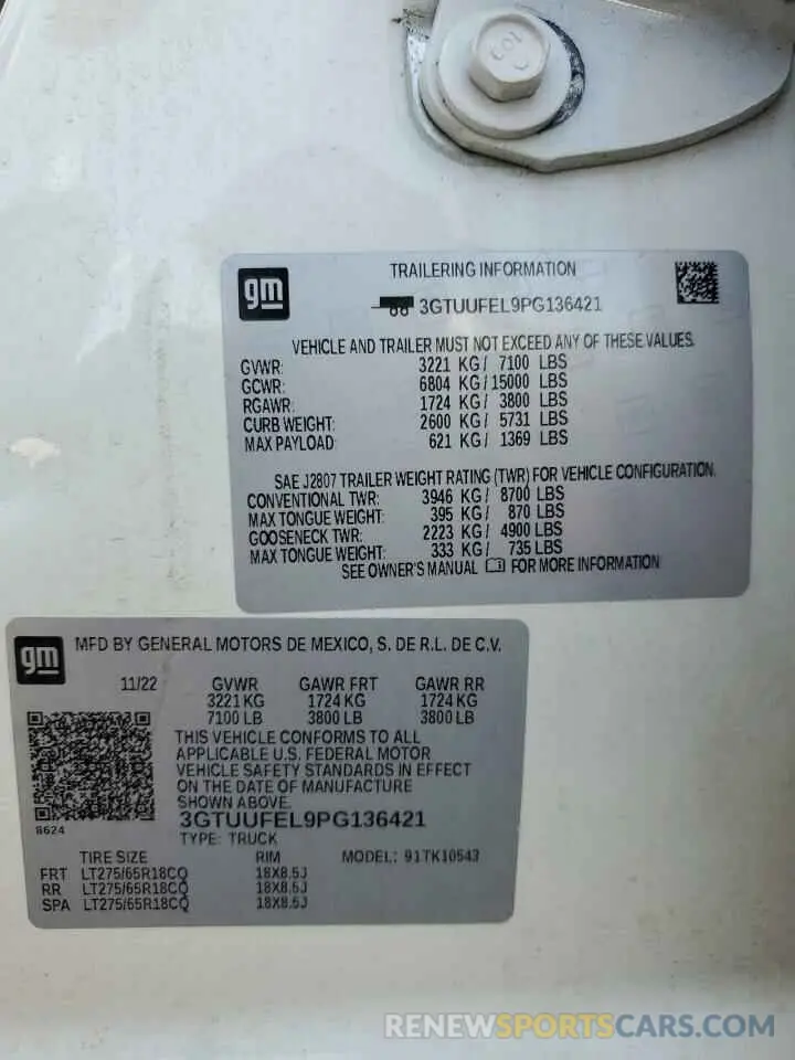 14 fotografías del automóvil dañado 3GTUUFEL9PG136421 GMC SIERRA 2023