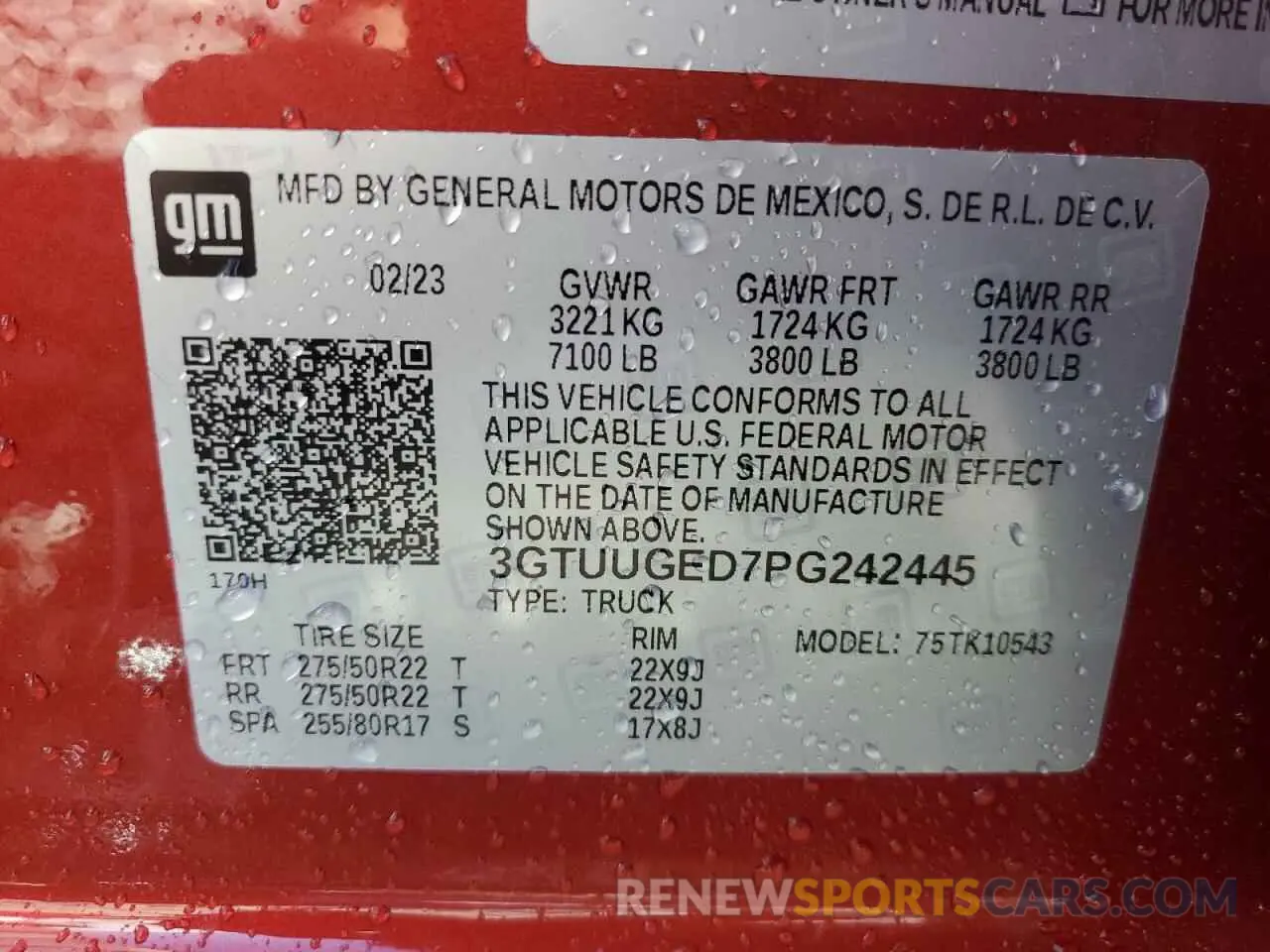 12 fotografías del automóvil dañado 3GTUUGED7PG242445 GMC SIERRA 2023
