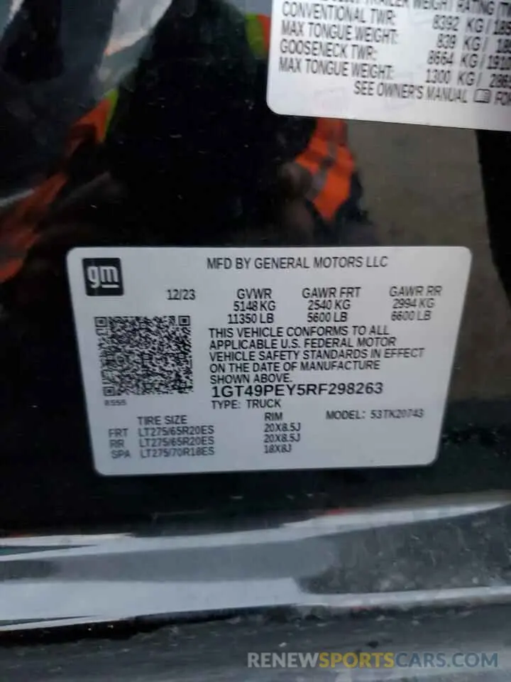 12 fotografías del automóvil dañado 1GT49PEY5RF298263 GMC SIERRA 2024
