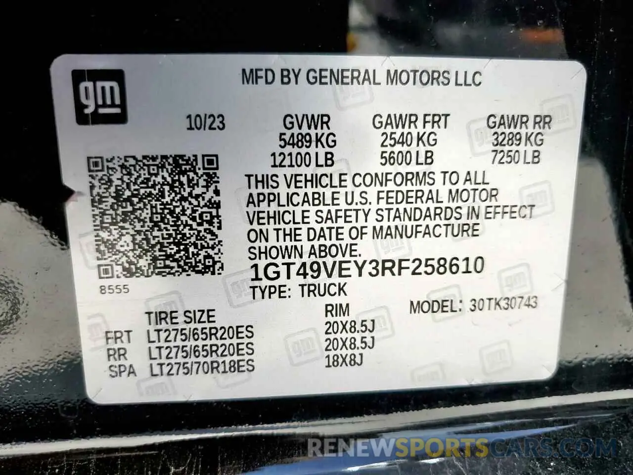 12 fotografías del automóvil dañado 1GT49VEY3RF258610 GMC SIERRA 2024