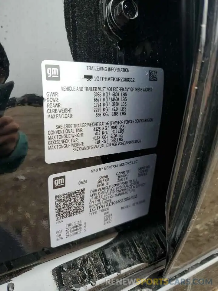 13 fotografías del automóvil dañado 1GTPHAEK4RZ368312 GMC SIERRA 2024