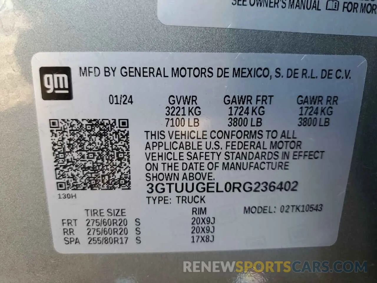 12 fotografías del automóvil dañado 3GTUUGEL0RG236402 GMC SIERRA 2024