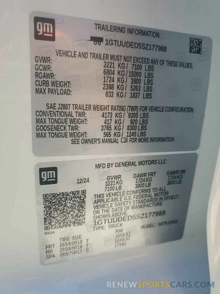 14 fotografías del automóvil dañado 1GTUUDED5SZ177988 GMC SIERRA 2025