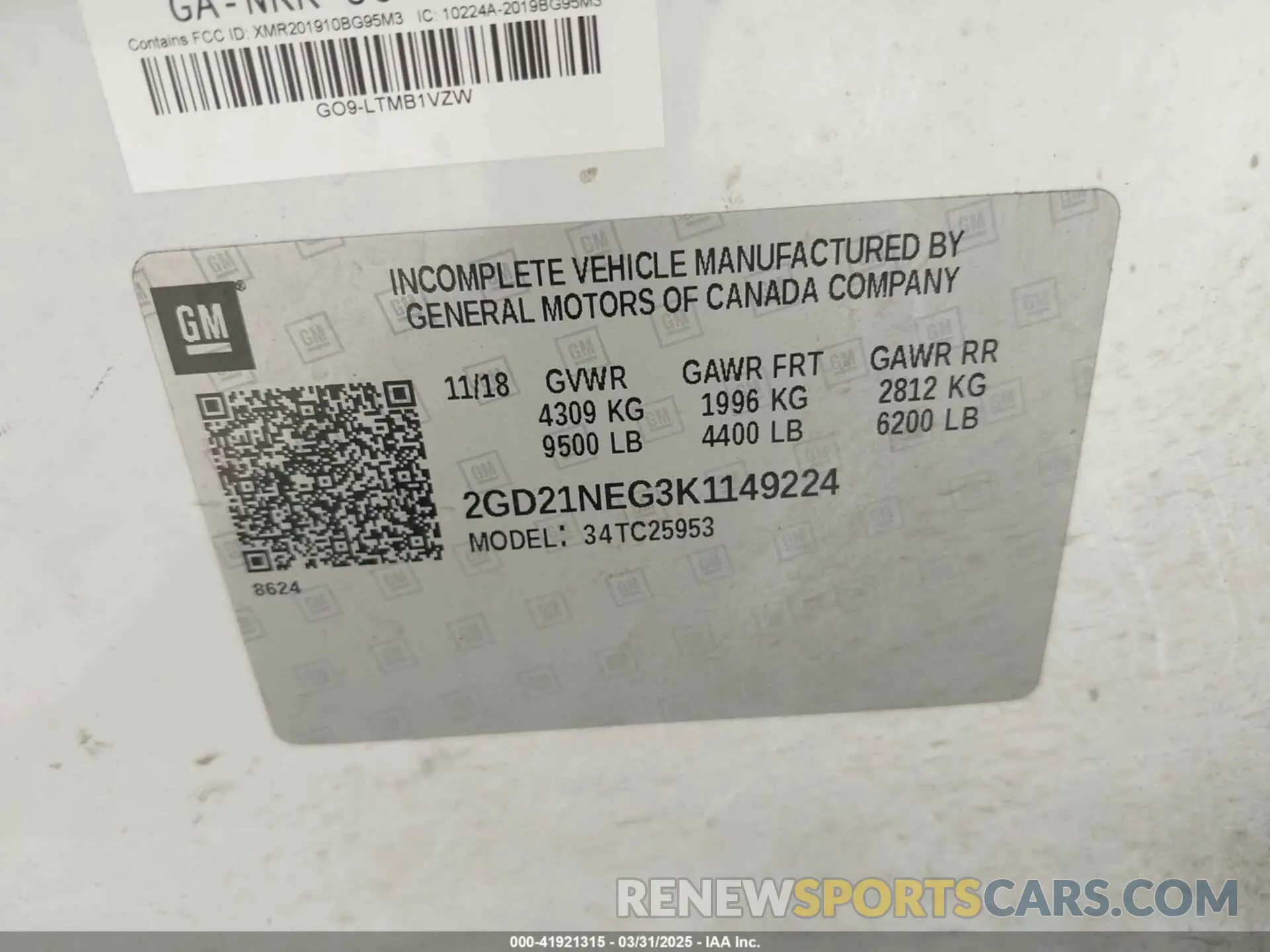 9 fotografías del automóvil dañado 2GD21NEG3K1149224 GMC SIERRA 2500HD 2019