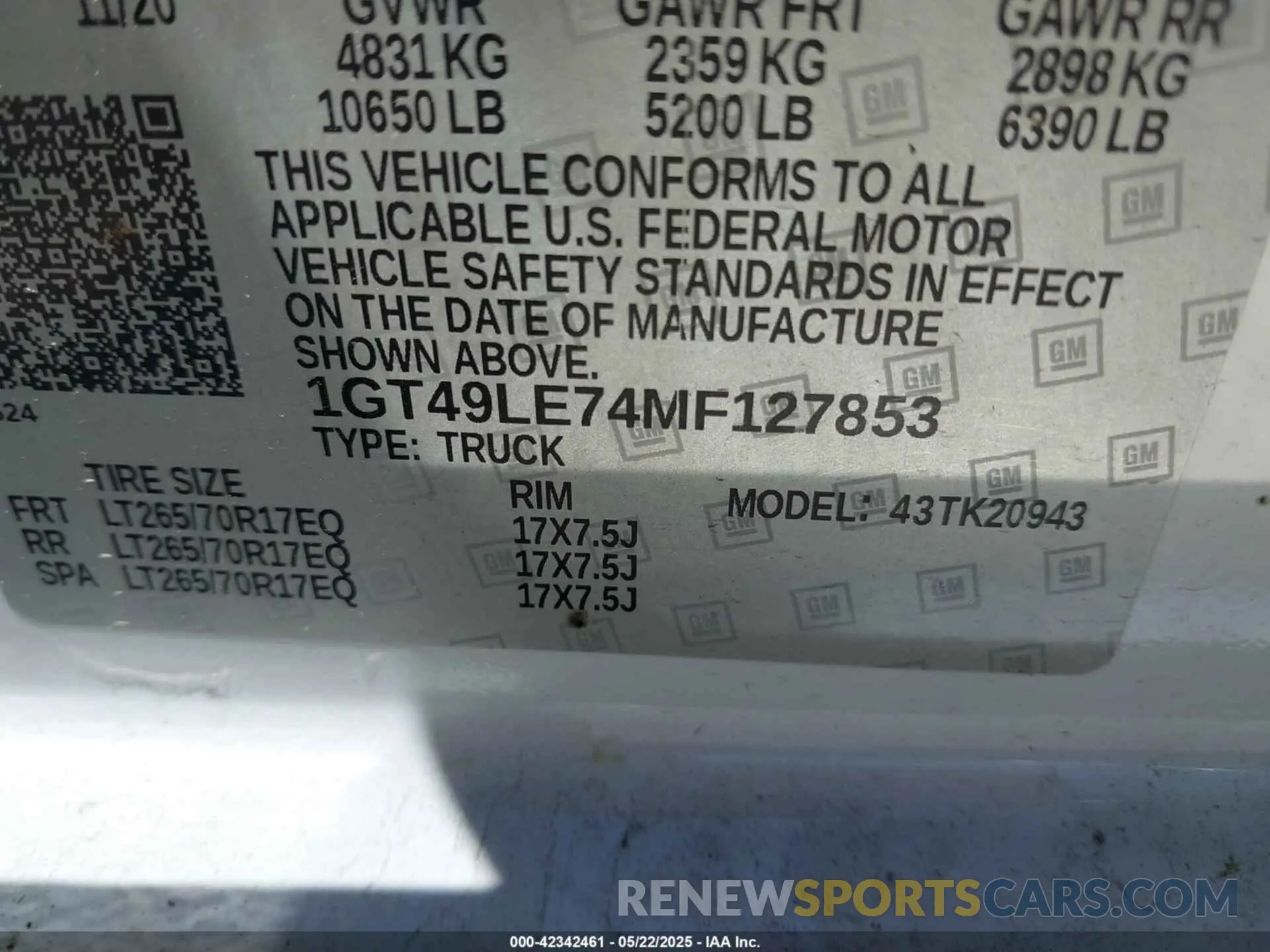 8 fotografías del automóvil dañado 1GT49LE74MF127853 GMC SIERRA 2500HD 2021