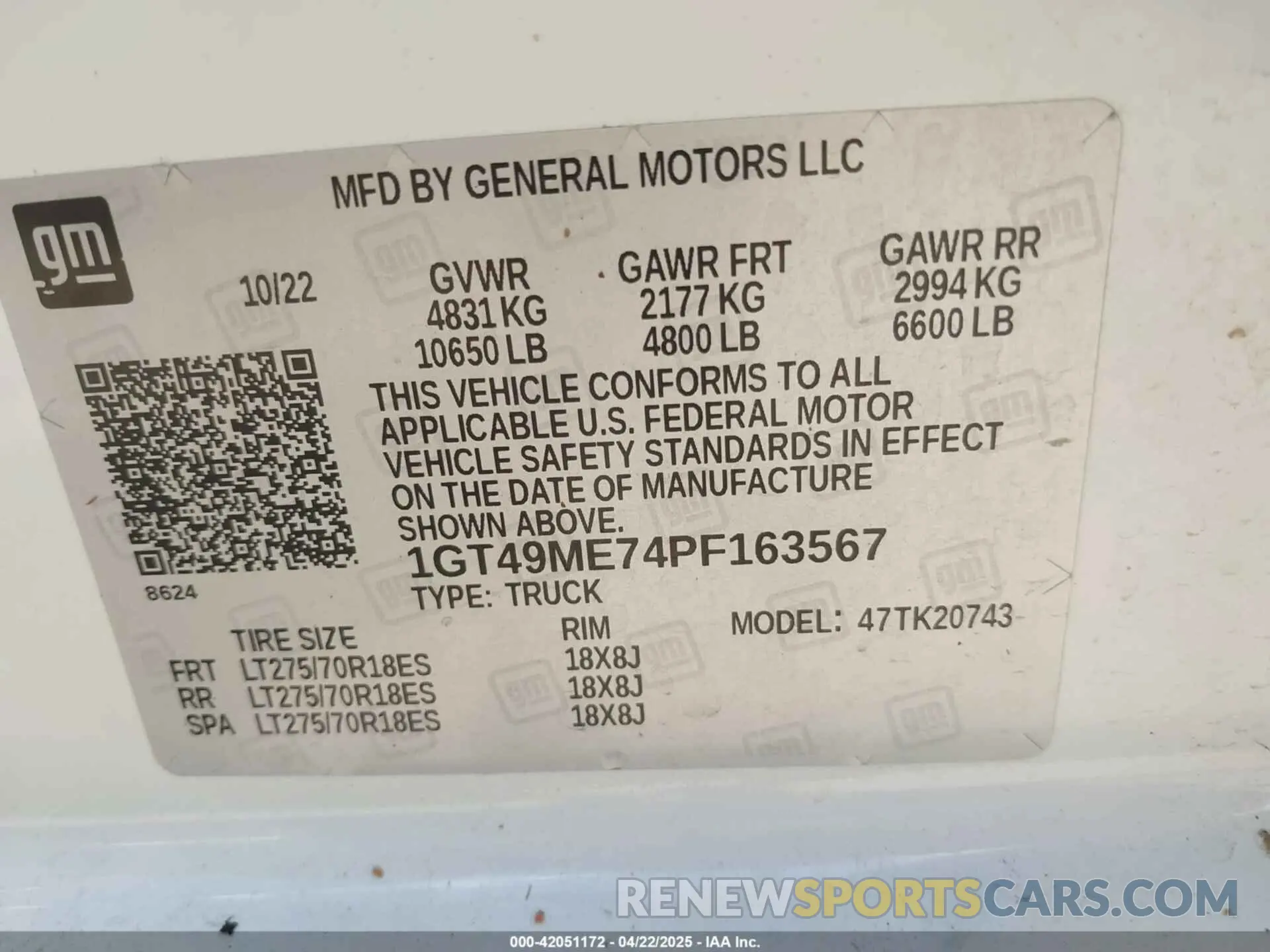 8 fotografías del automóvil dañado 1GT49ME74PF163567 GMC SIERRA 2500HD 2023