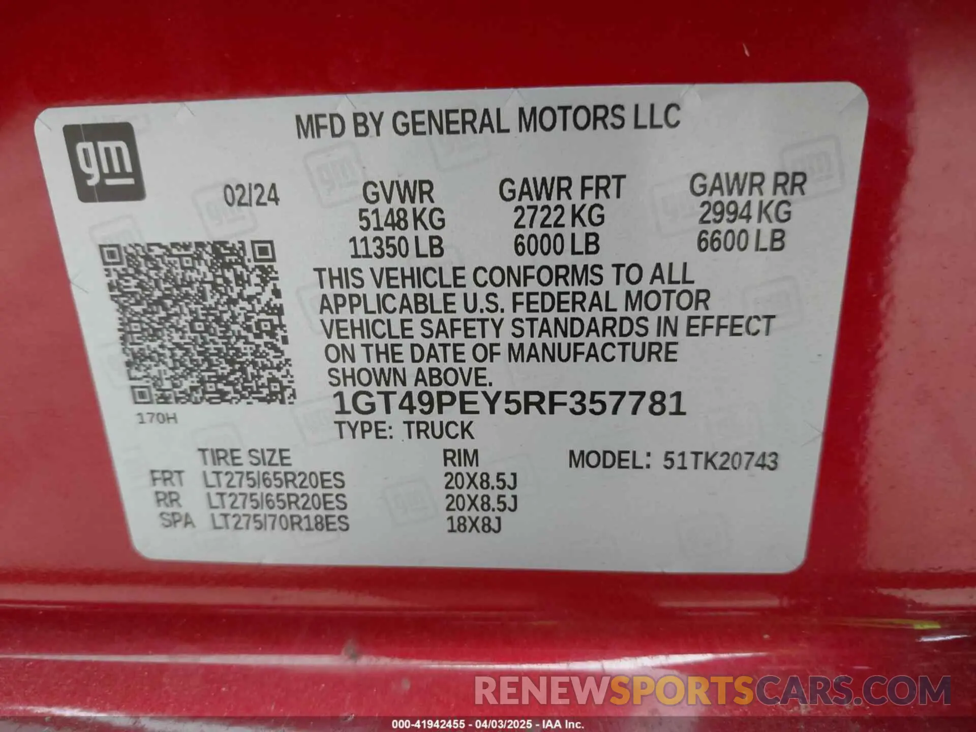 8 fotografías del automóvil dañado 1GT49PEY5RF357781 GMC SIERRA 2500HD 2024
