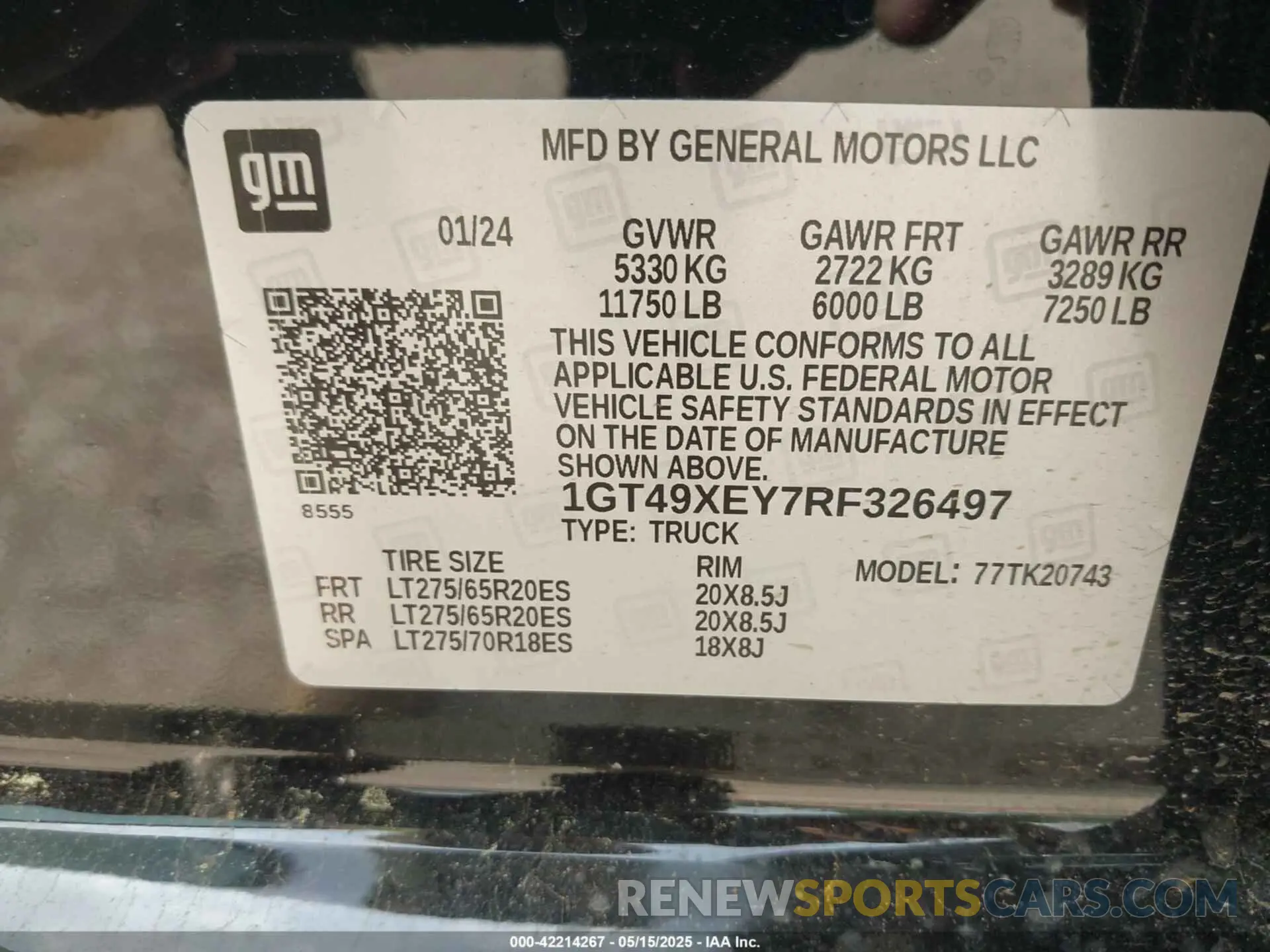 8 fotografías del automóvil dañado 1GT49XEY7RF326497 GMC SIERRA 2500HD 2024