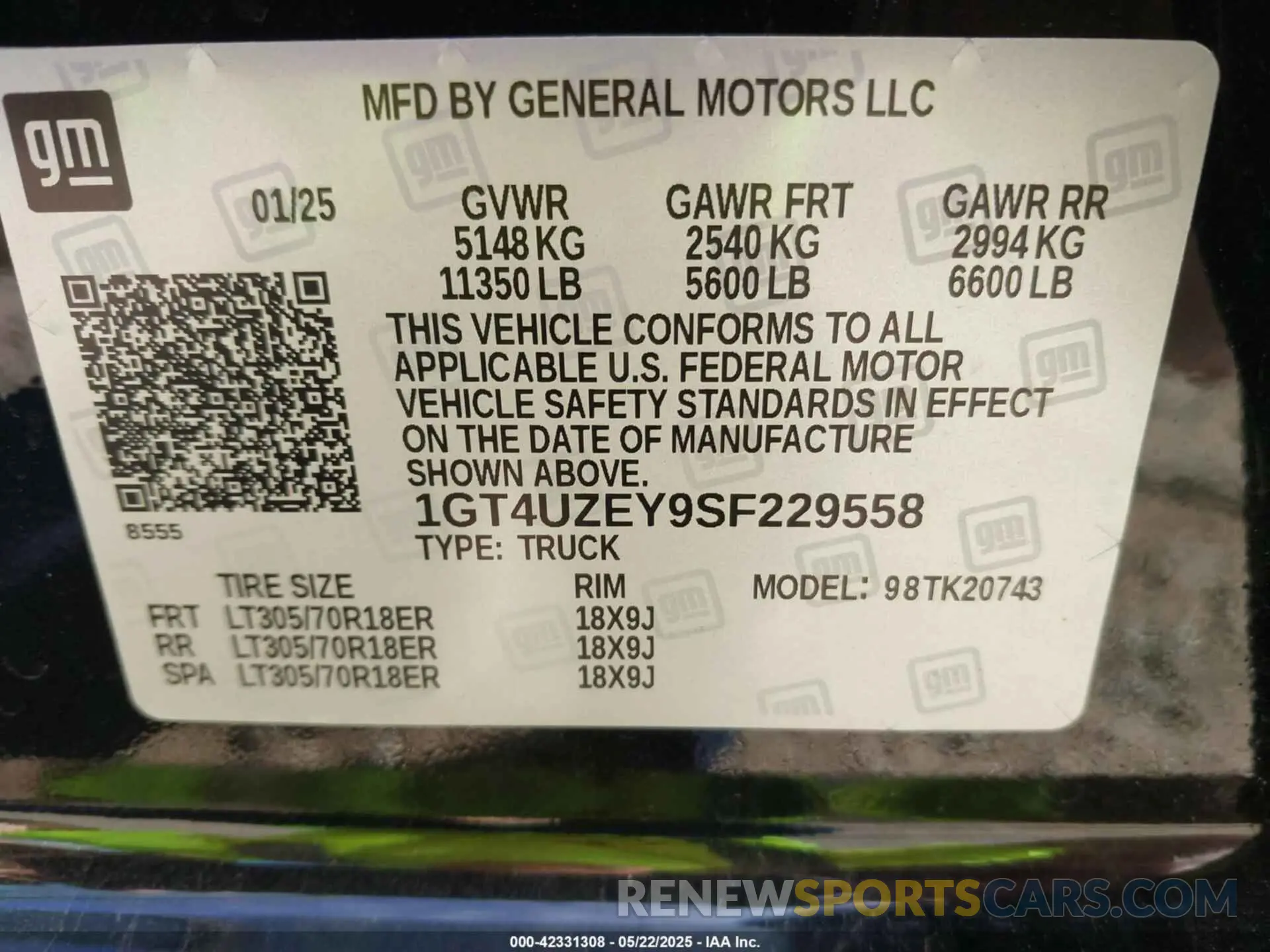 9 fotografías del automóvil dañado 1GT4UZEY9SF229558 GMC SIERRA 2500HD 2025