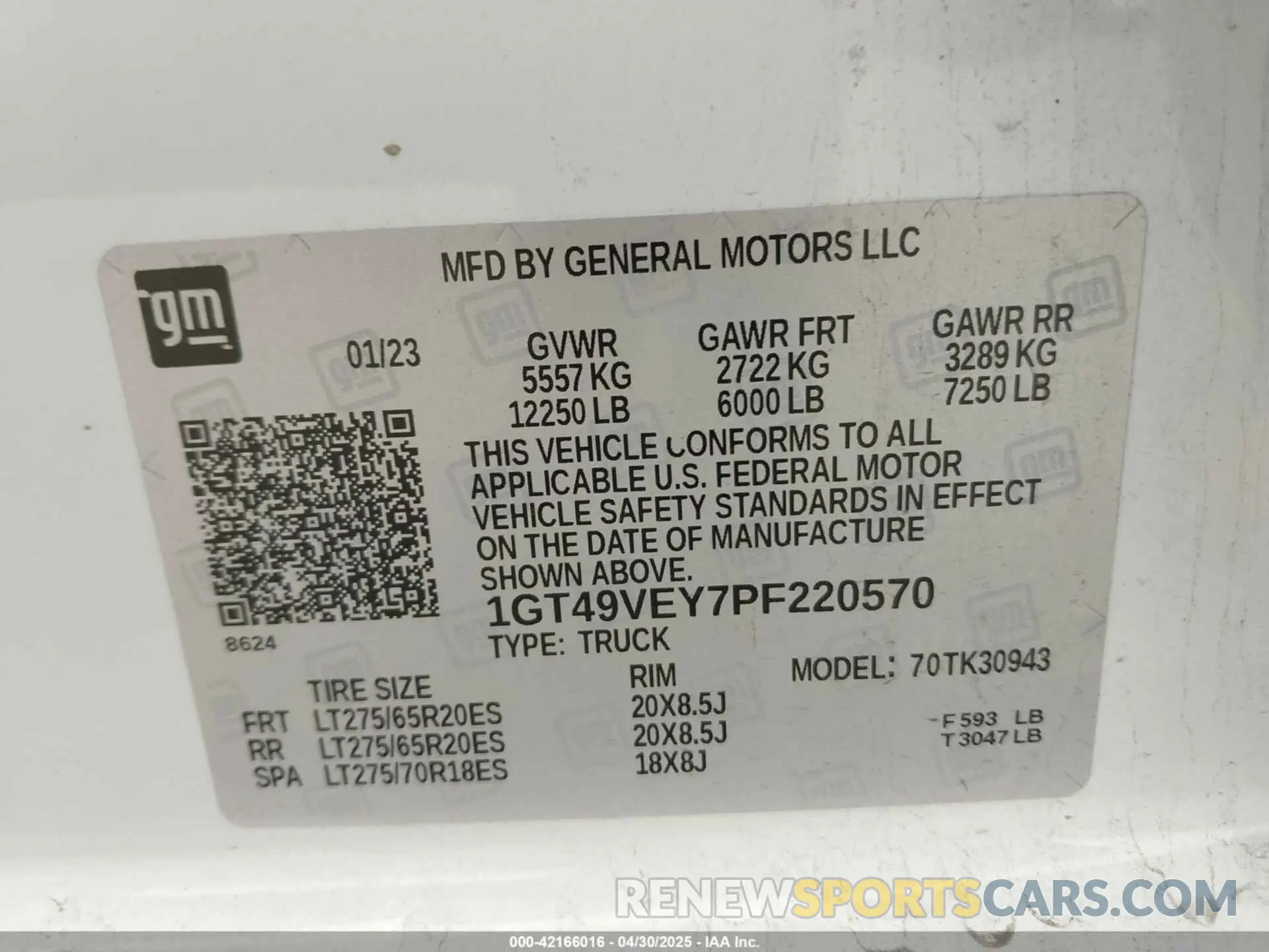 8 fotografías del automóvil dañado 1GT49VEY7PF220570 GMC SIERRA 3500HD 2023