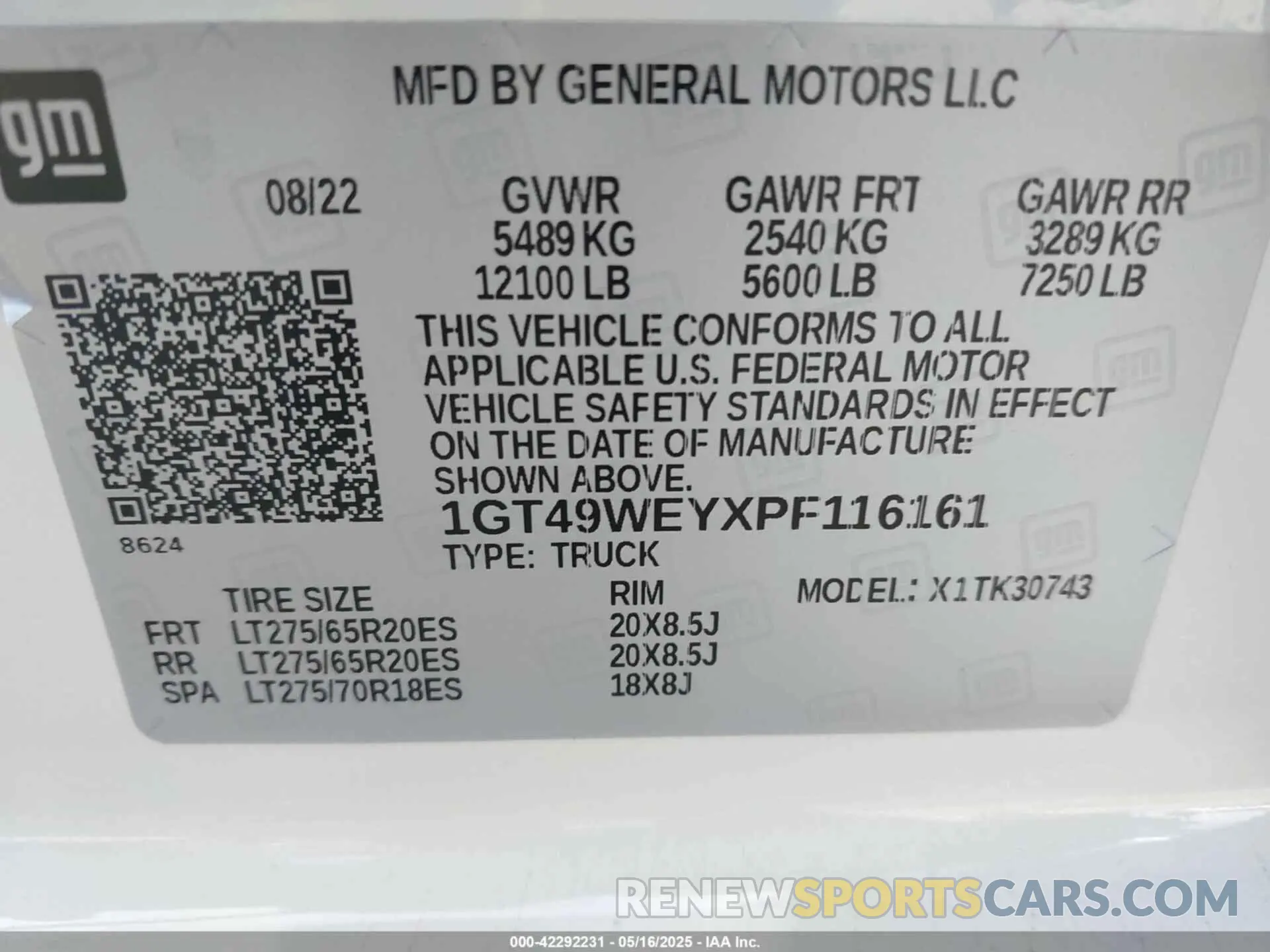 8 fotografías del automóvil dañado 1GT49WEYXPF116161 GMC SIERRA 3500HD 2023