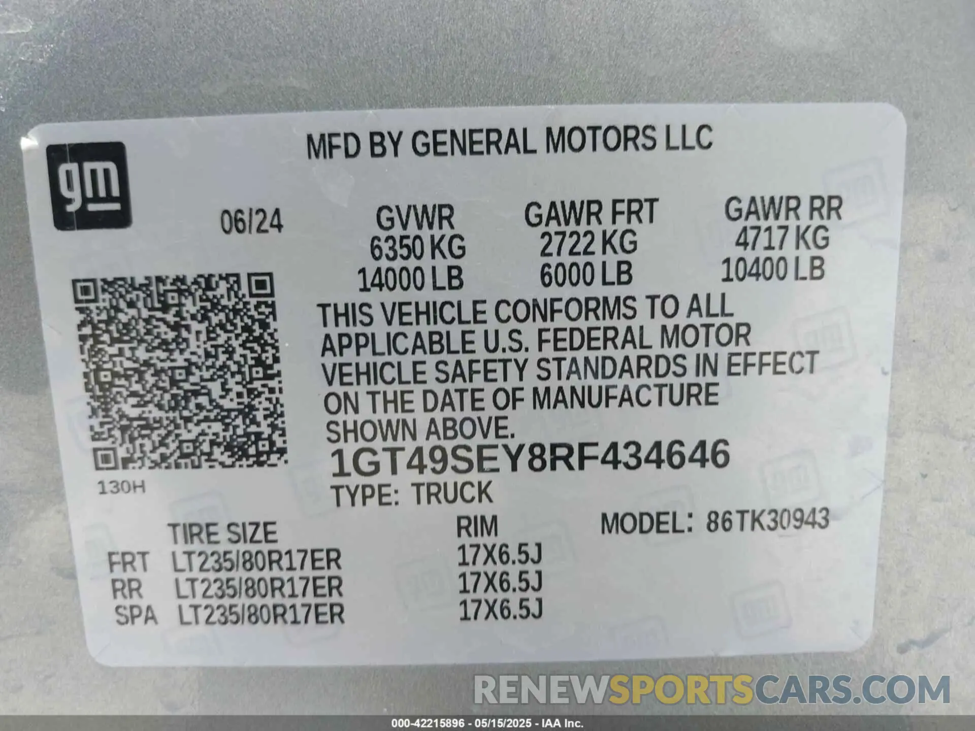 9 fotografías del automóvil dañado 1GT49SEY8RF434646 GMC SIERRA 3500HD 2024