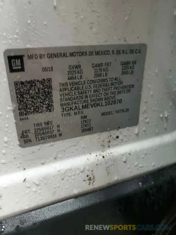 14 fotografías del automóvil dañado 3GKALMEV0KL102870 GMC TERRAIN 2019