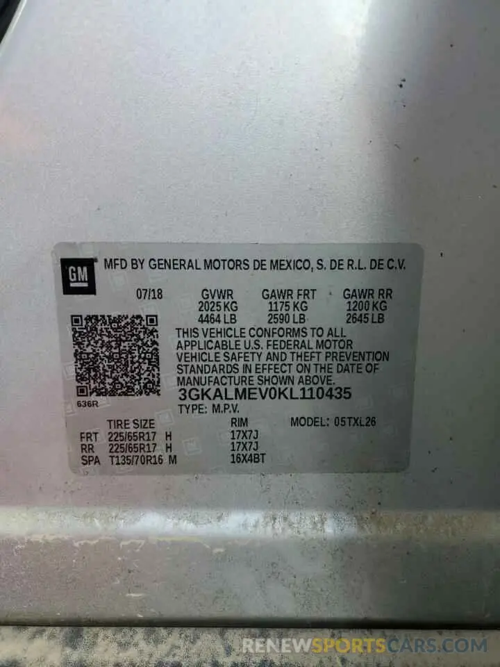 12 fotografías del automóvil dañado 3GKALMEV0KL110435 GMC TERRAIN 2019