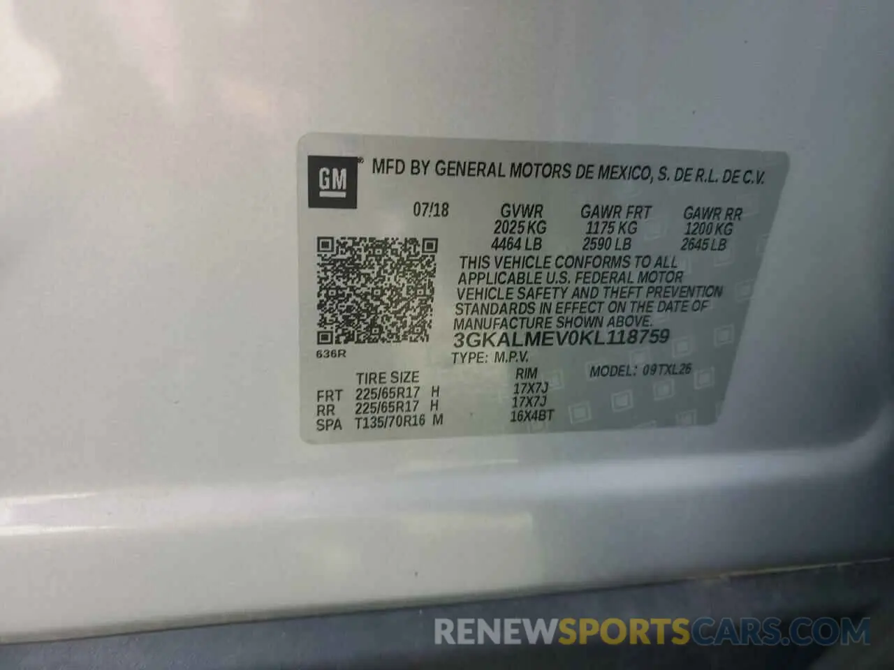 12 fotografías del automóvil dañado 3GKALMEV0KL118759 GMC TERRAIN 2019