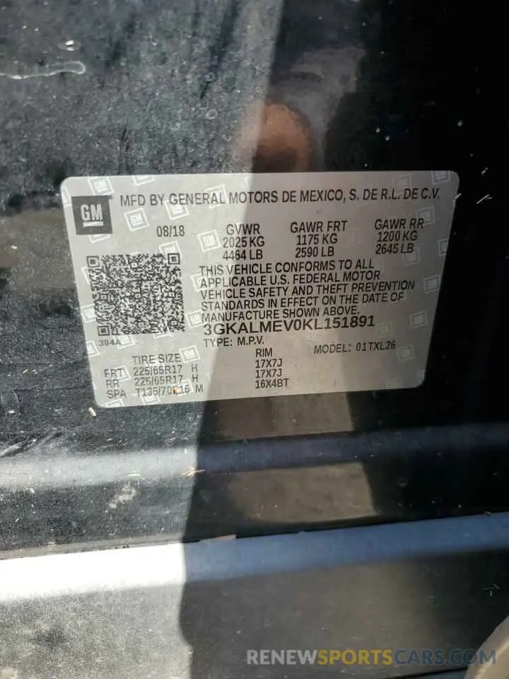 14 fotografías del automóvil dañado 3GKALMEV0KL151891 GMC TERRAIN 2019