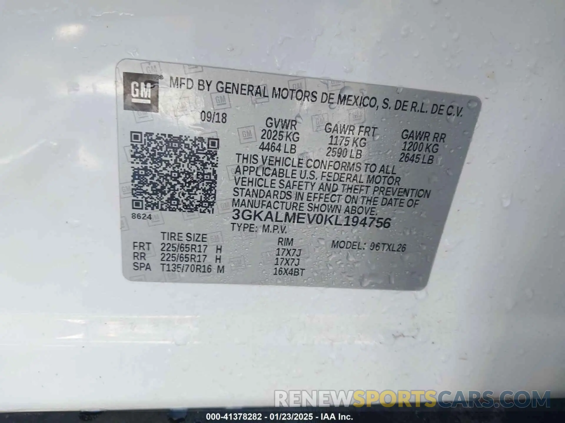 9 fotografías del automóvil dañado 3GKALMEV0KL194756 GMC TERRAIN 2019