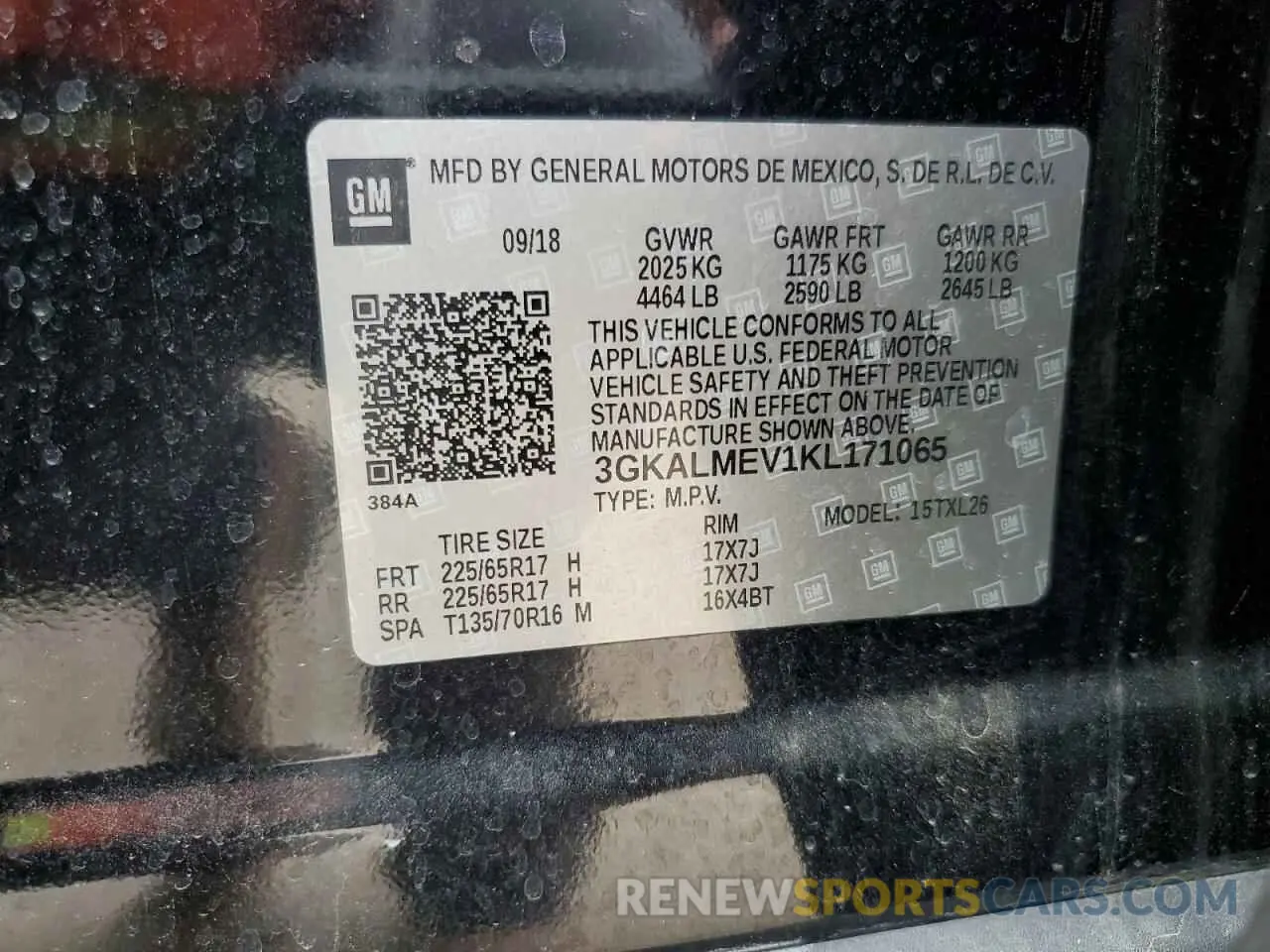 12 fotografías del automóvil dañado 3GKALMEV1KL171065 GMC TERRAIN 2019