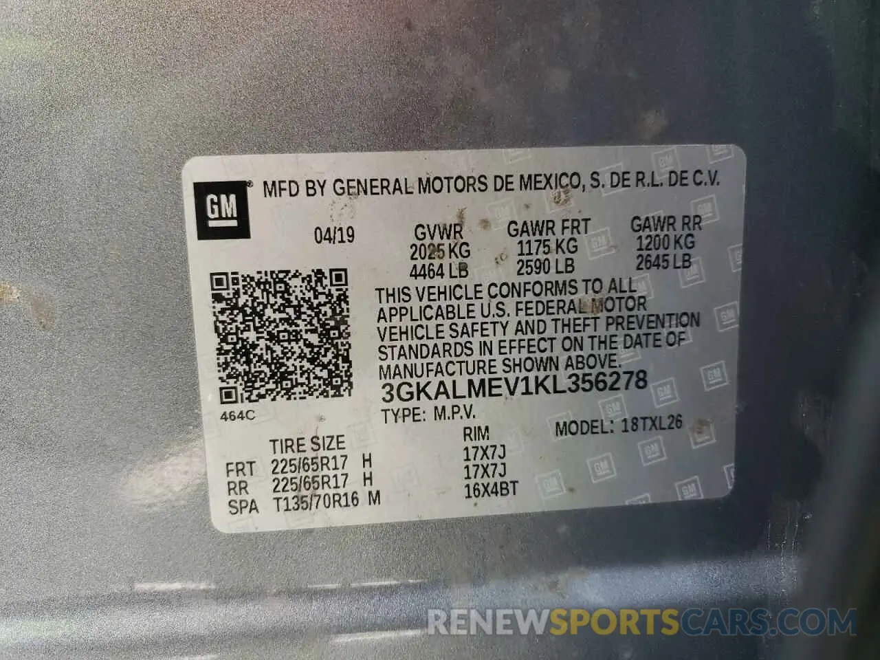 13 fotografías del automóvil dañado 3GKALMEV1KL356278 GMC TERRAIN 2019