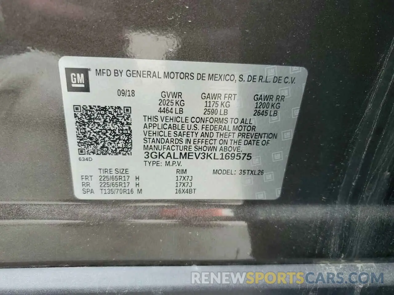 14 fotografías del automóvil dañado 3GKALMEV3KL169575 GMC TERRAIN 2019