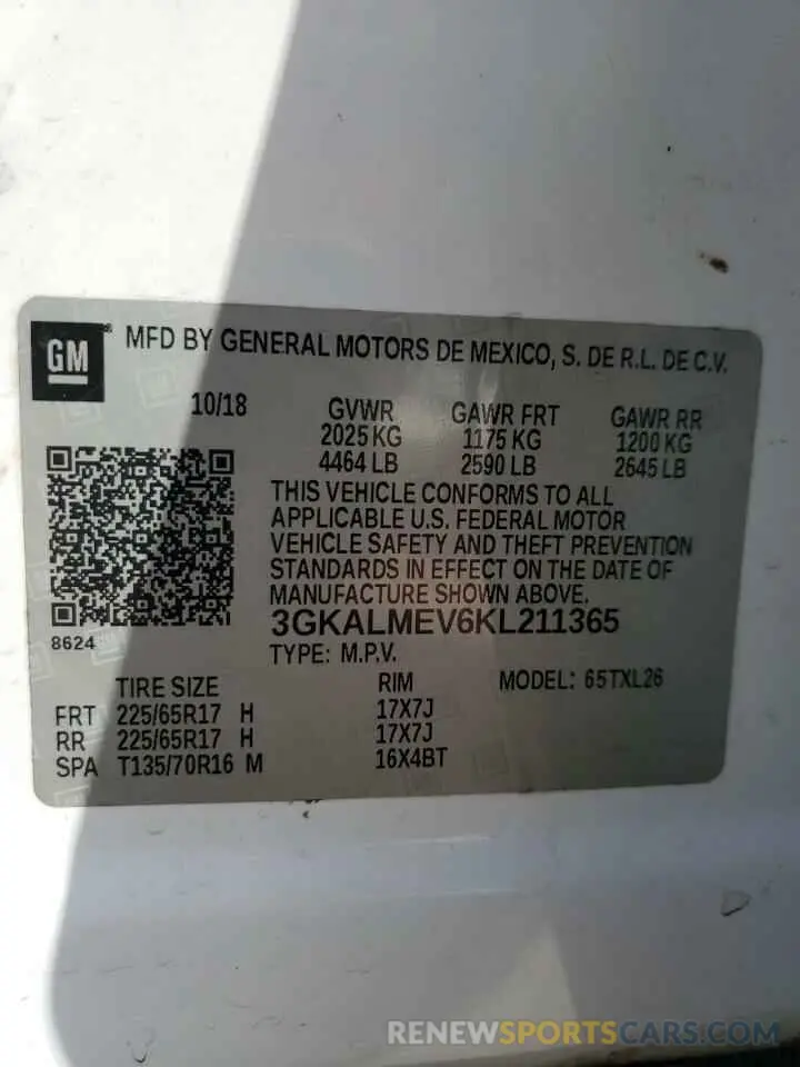 14 fotografías del automóvil dañado 3GKALMEV6KL211365 GMC TERRAIN 2019