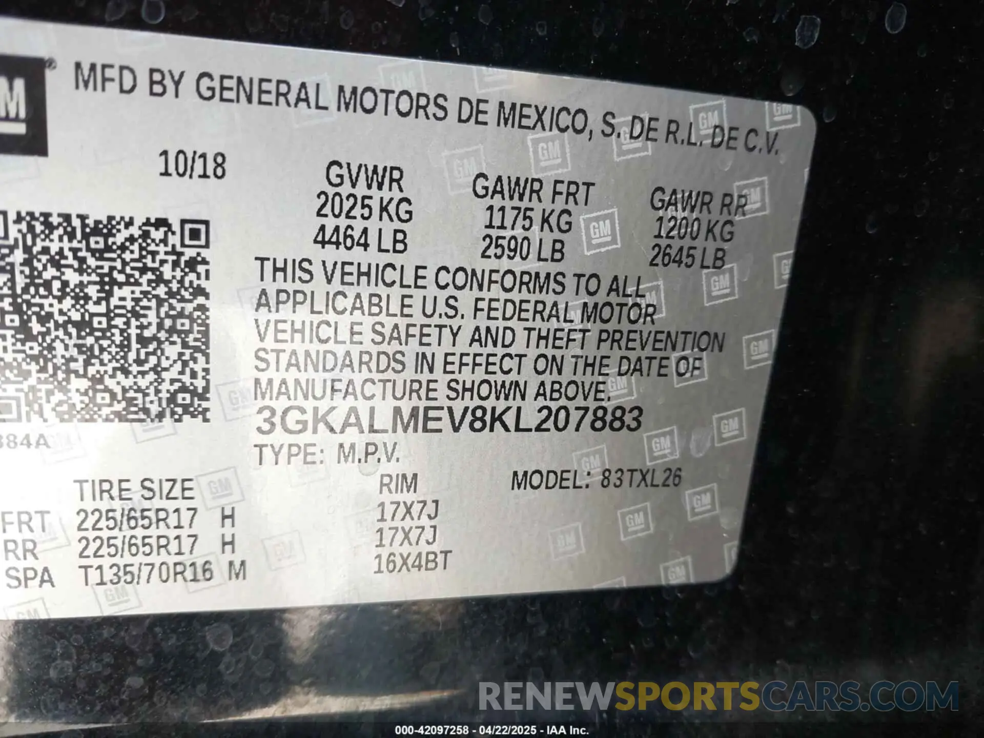 9 fotografías del automóvil dañado 3GKALMEV8KL207883 GMC TERRAIN 2019