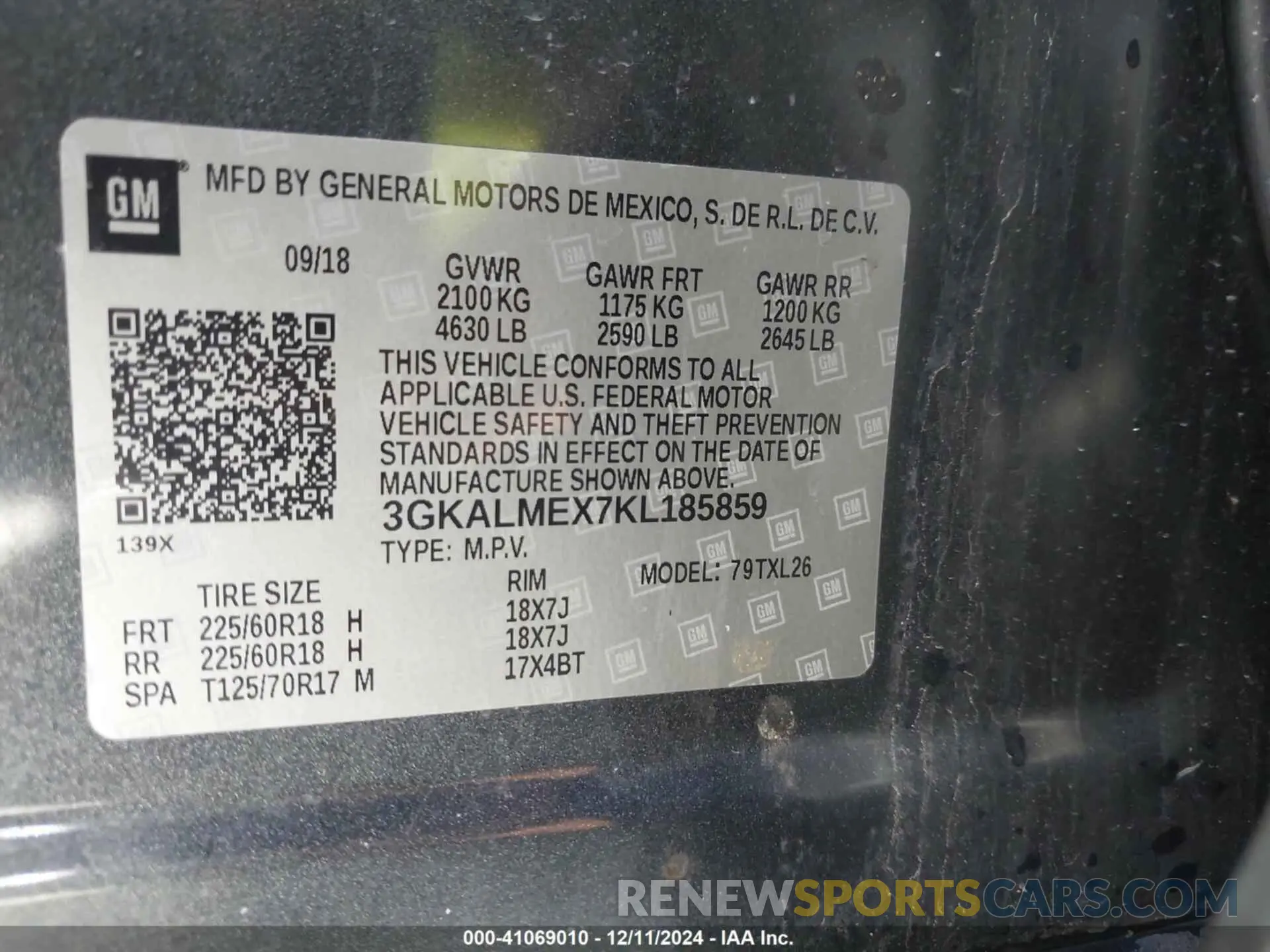 9 fotografías del automóvil dañado 3GKALMEX7KL185859 GMC TERRAIN 2019