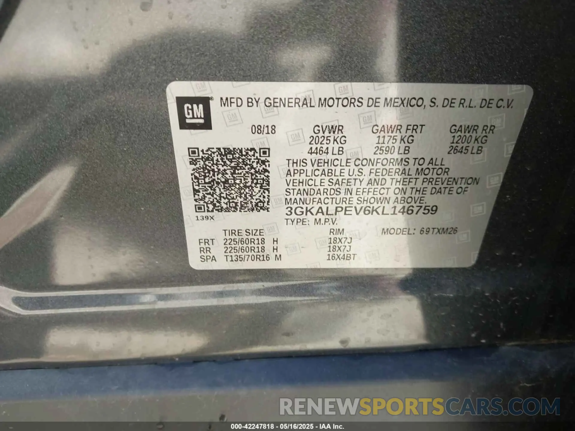 9 fotografías del automóvil dañado 3GKALPEV6KL146759 GMC TERRAIN 2019