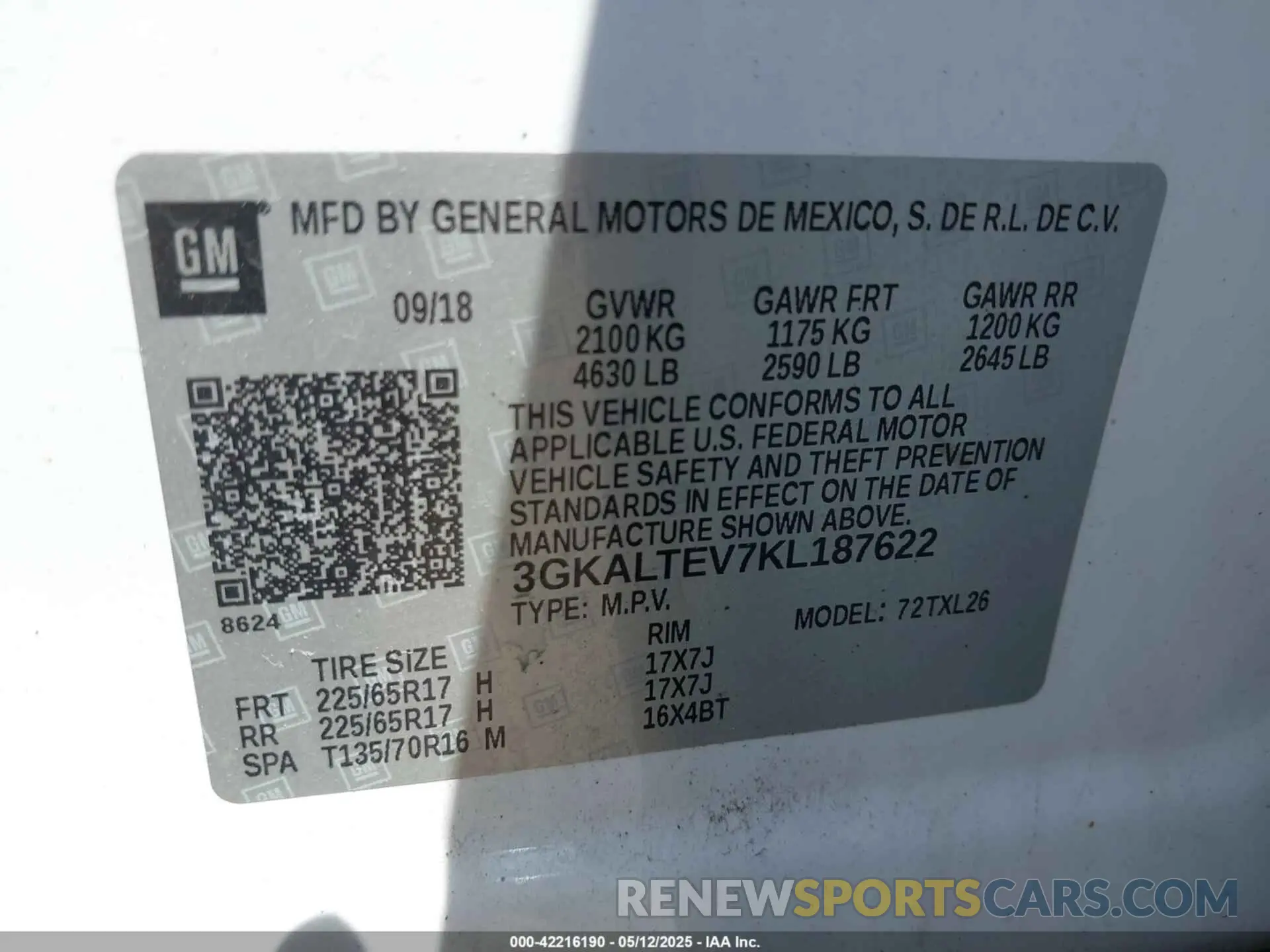9 fotografías del automóvil dañado 3GKALTEV7KL187622 GMC TERRAIN 2019
