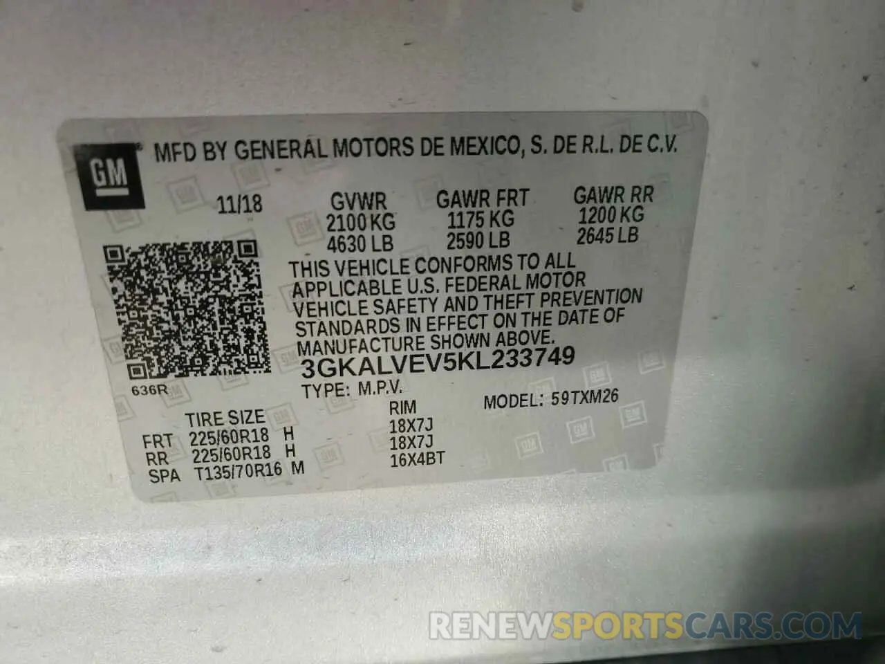 13 fotografías del automóvil dañado 3GKALVEV5KL233749 GMC TERRAIN 2019